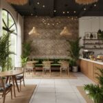 Green textured tile with natural stone appearance, ideal for creating a calming and stylish ambiance in living spaces.