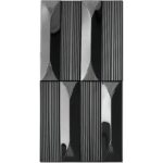 Black and white striped tile with geometric pattern, textured surface, modern aesthetic.