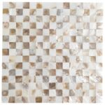 Shimmering beige and white mother of pearl mosaic tile with a smooth, glossy texture.