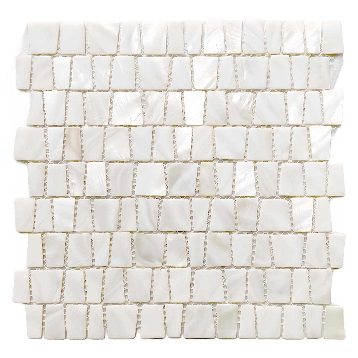 white mother of pearl trapezoid wall tile layout