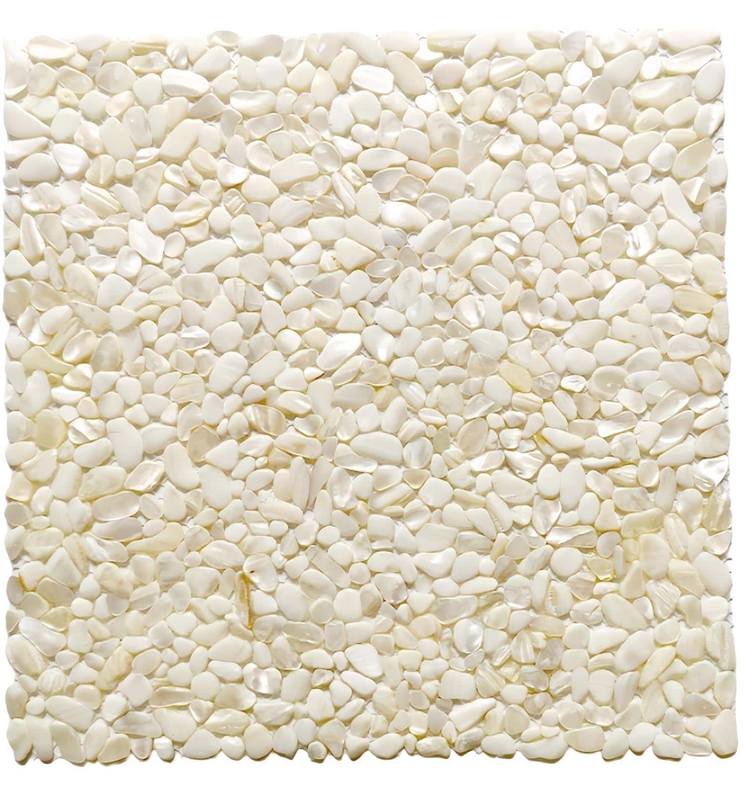 White pebble tile with smooth, rounded stones.