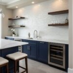 White textured tile backsplash with subtle pattern in kitchen.