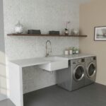 Bright white mosaic tile wall with a smooth, matte finish and subtle texture.