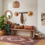 Warm-toned woven wall hangings and accessories.