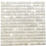 Elegant white mother of pearl tiles with a glossy, iridescent finish and smooth texture.
