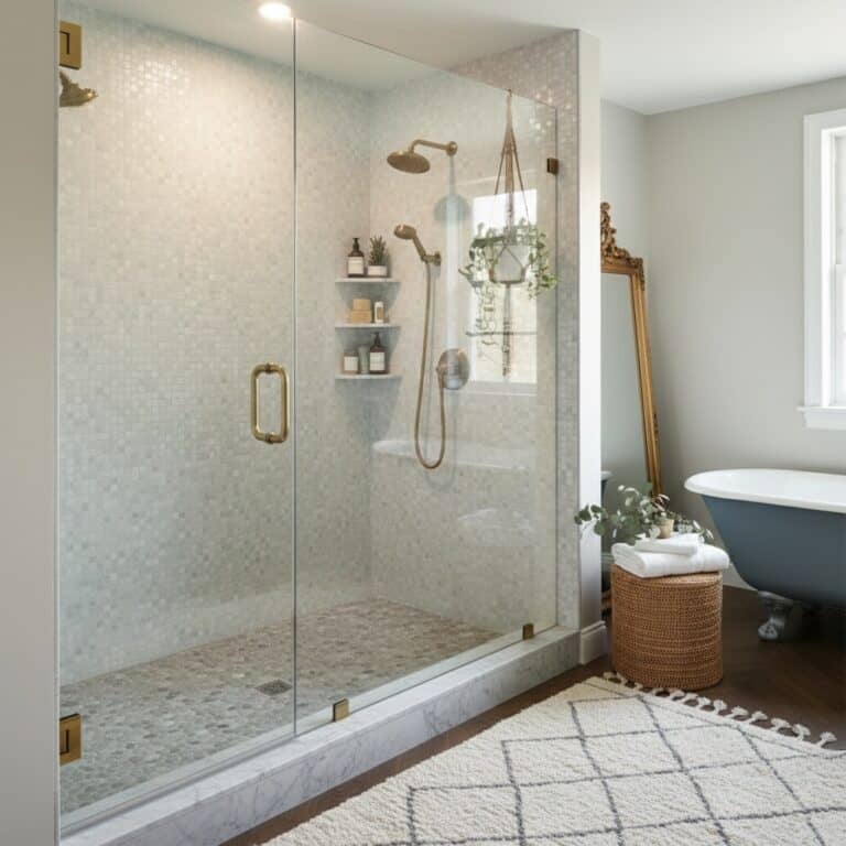 Coastal Style Mother of Pearl Shower Tile Mosaic Bathroom