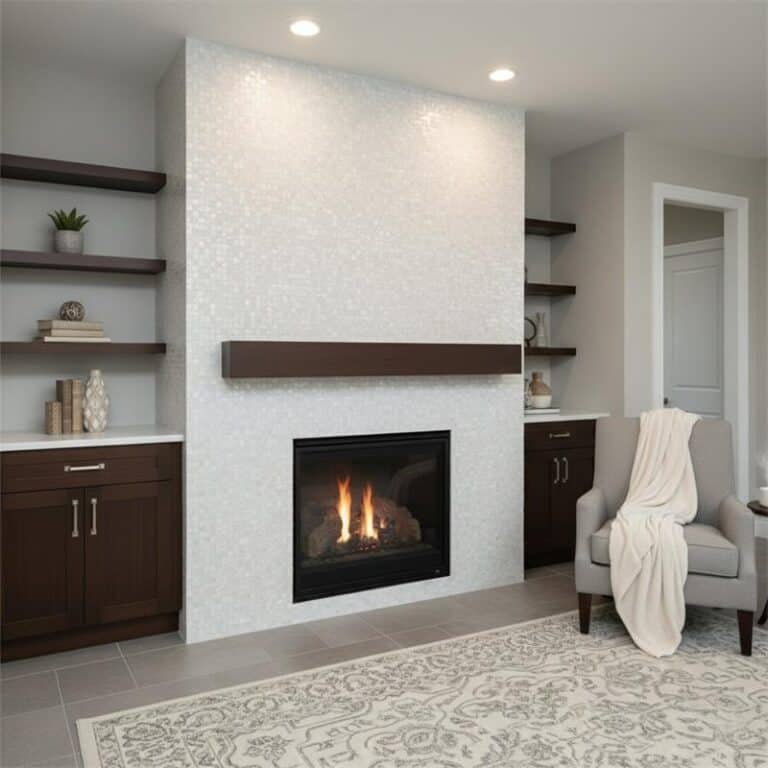 French Country Fireplace Shell Mosaic Tile Surround Ideas