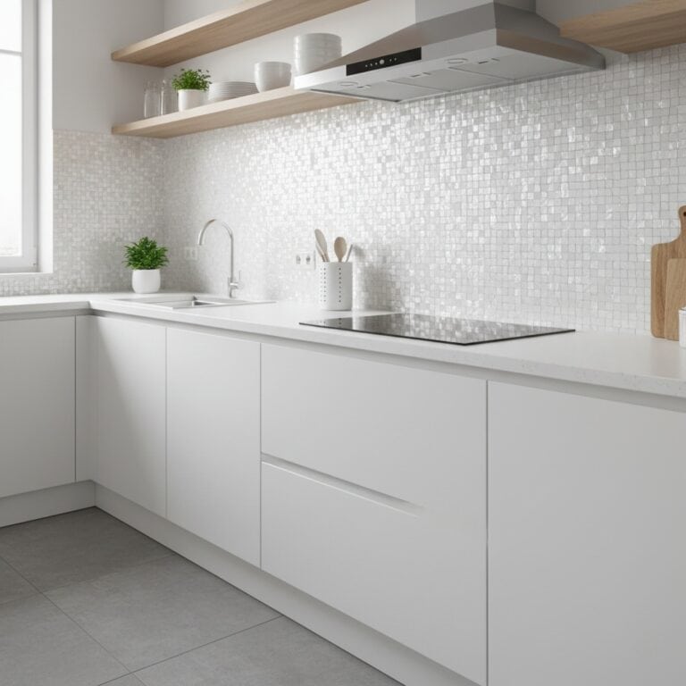 Modern Kitchen Mother of Pearl Backsplash Tile Installation