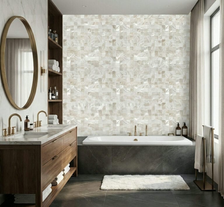 mother of pearl bathroom tile vanity backsplash