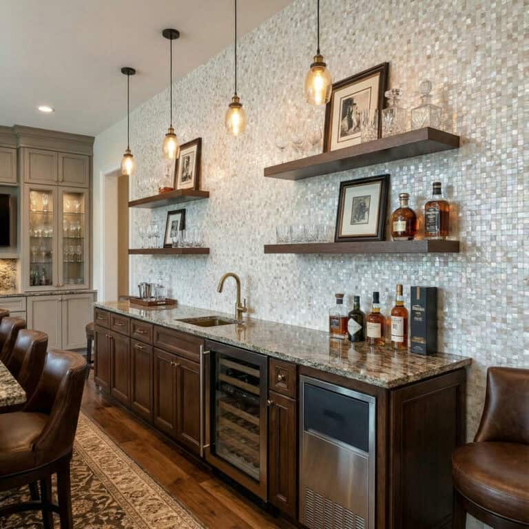 mother of pearl kitchen backsplash tile wet bar