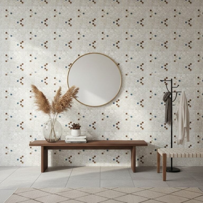 mother of pearl mosaic tile entryway wall decor