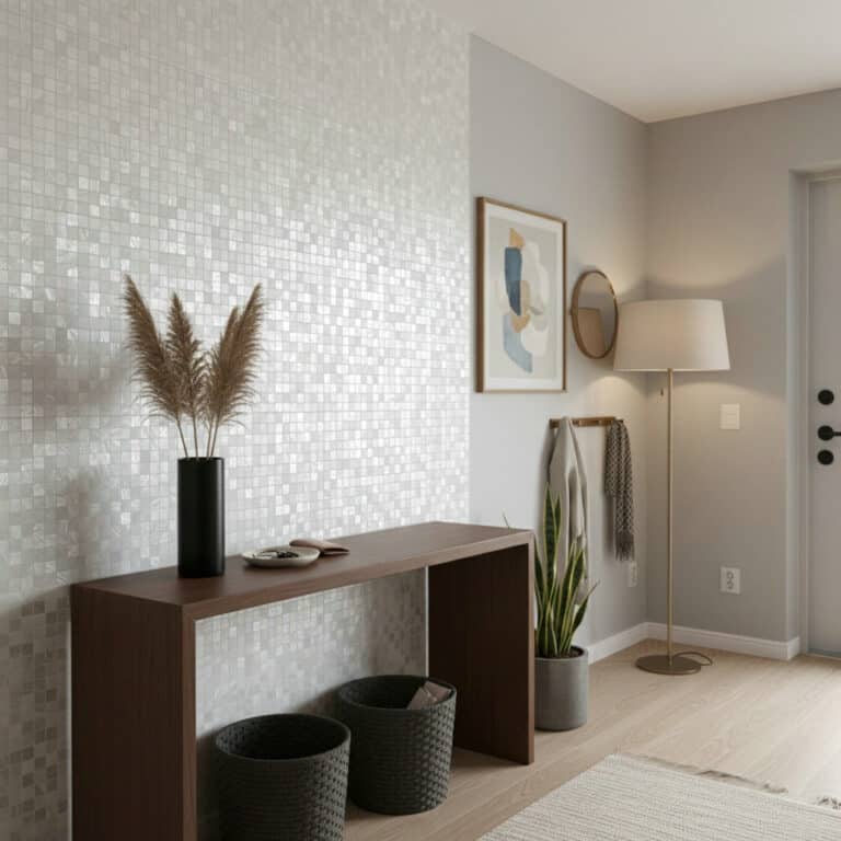 mother of pearl mosaic tile entryway wall decor