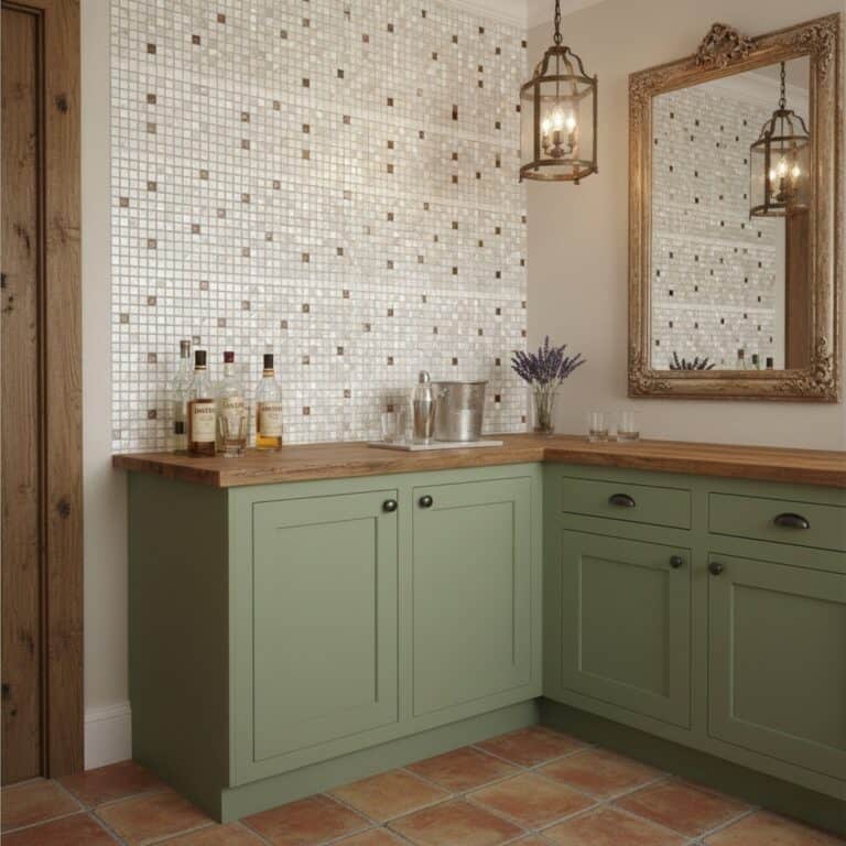 Describe tile color, texture, and.