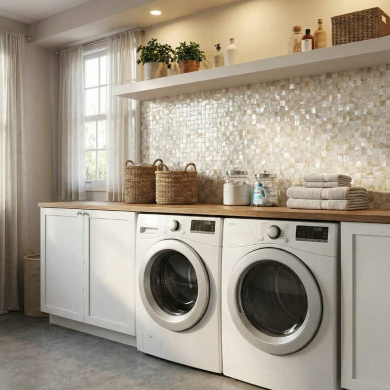mother of pearl shell mosaic tile laundry room