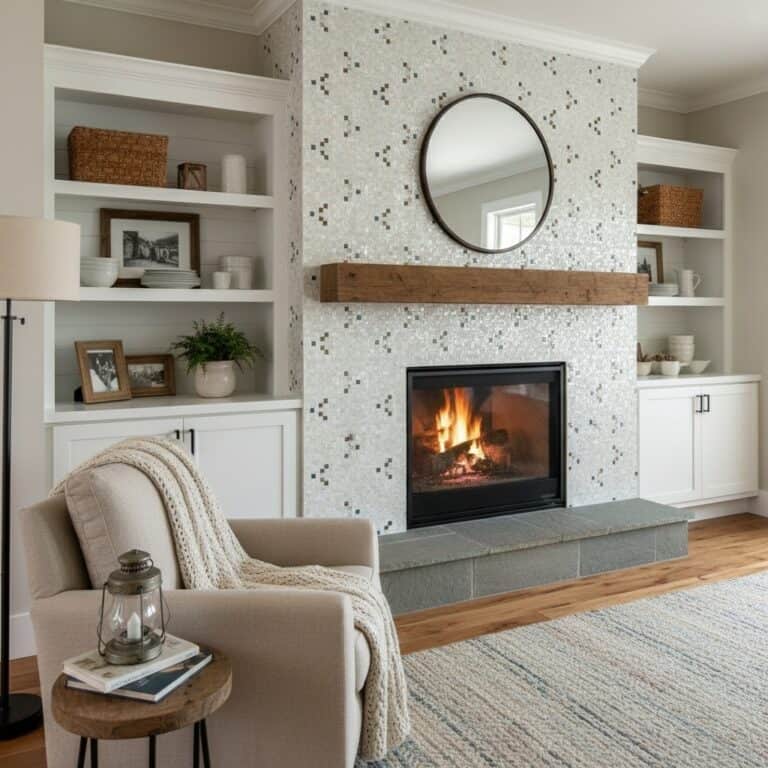 mother of pearl tile fireplace surround mosaic wall