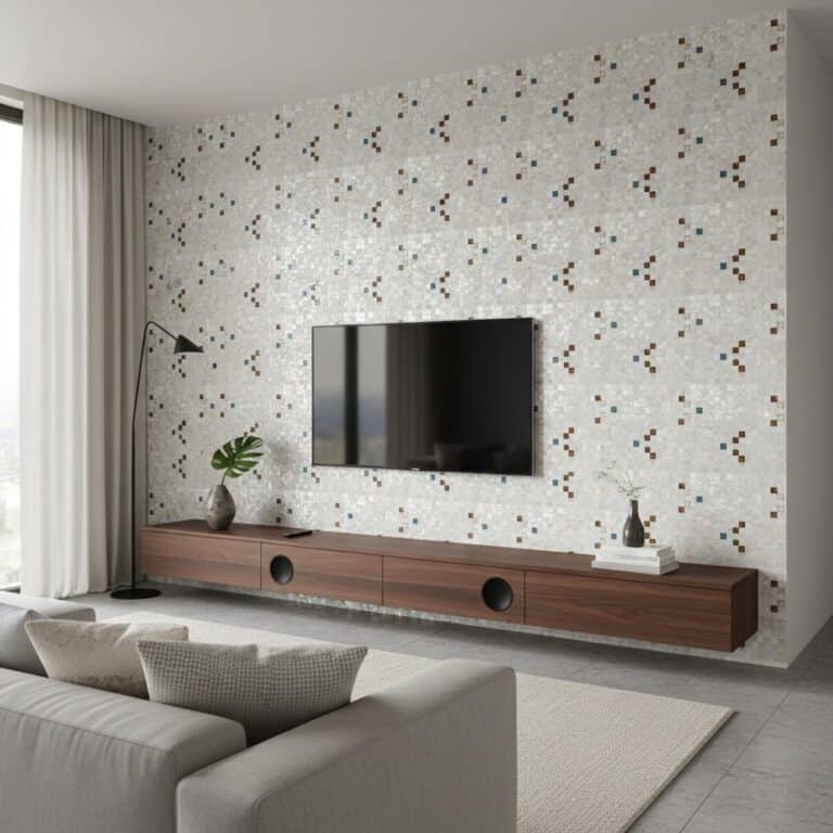 mother of pearl tile living room tv wall mosaic