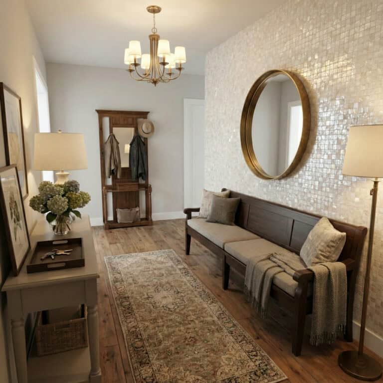 mother of pearl wall tile entryway accent