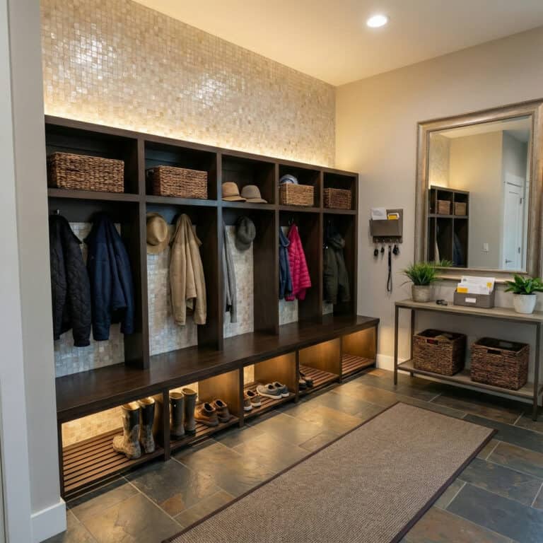 natural mother of pearl shell mosaic tile mudroom