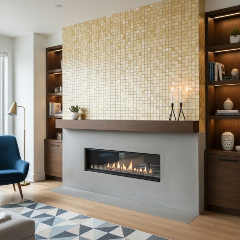 TDSHET1027 white mother of pearl tile fireplace surround Transitional